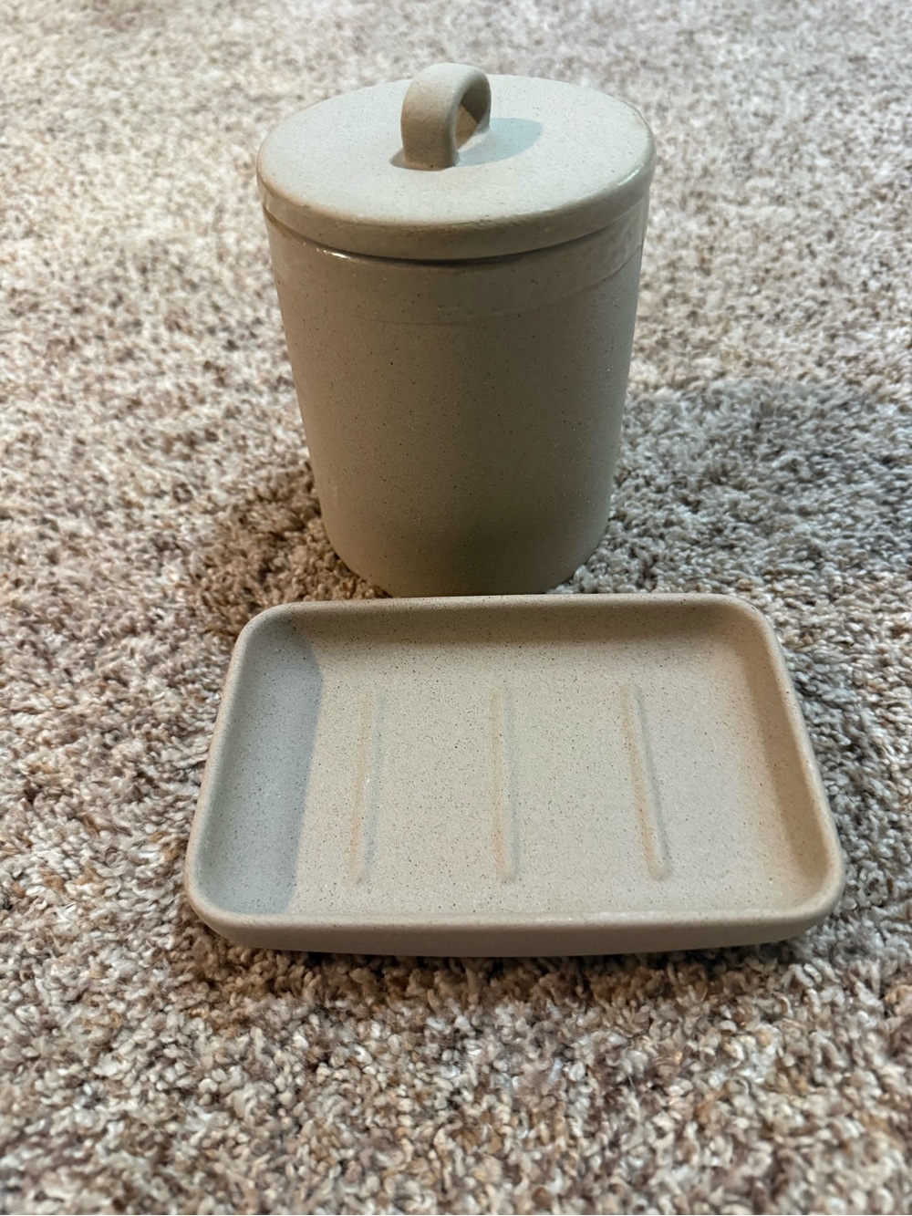 Hearth & Hand Stoneware Soap Dish and Covered Canister in Beige